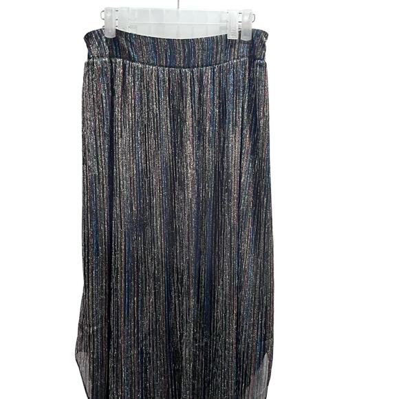 Ramy Brook Lenon Metallic Multicolor Striped Pleated Midi length Skirt Sz med - Picture 3 of 15